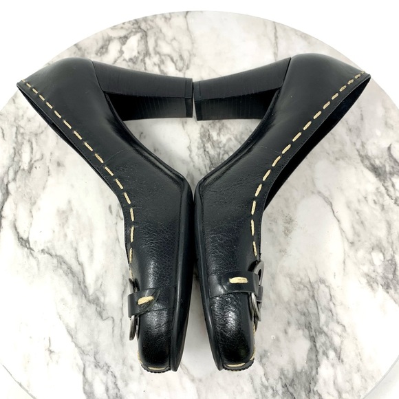 RSVP Collection Contrast Stitch Buckle hardware black leather pumps 9 classic - Picture 7 of 14